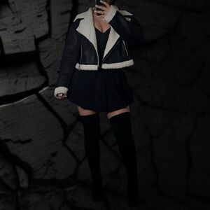 Chelsea & Violet Black and White Shearling Leather Jacket